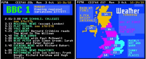 Screens from BBC Ceefax 